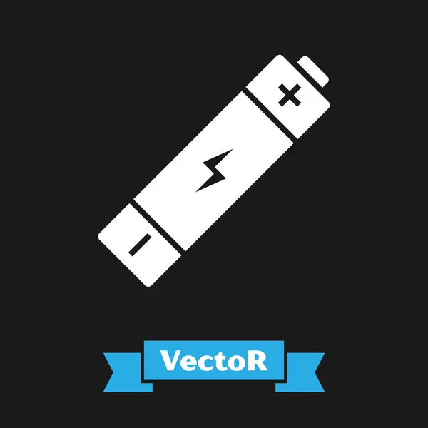 Witte batterij pictogram geïsoleerd op zwarte achtergrond. Bliksemschicht symbool. Vector Illustratie — Stockvector