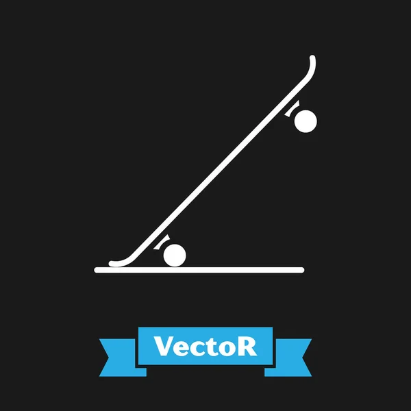Weißes Skateboard-Symbol isoliert auf schwarzem Hintergrund. Extremsport. Sportgeräte. Vektorillustration — Stockvektor