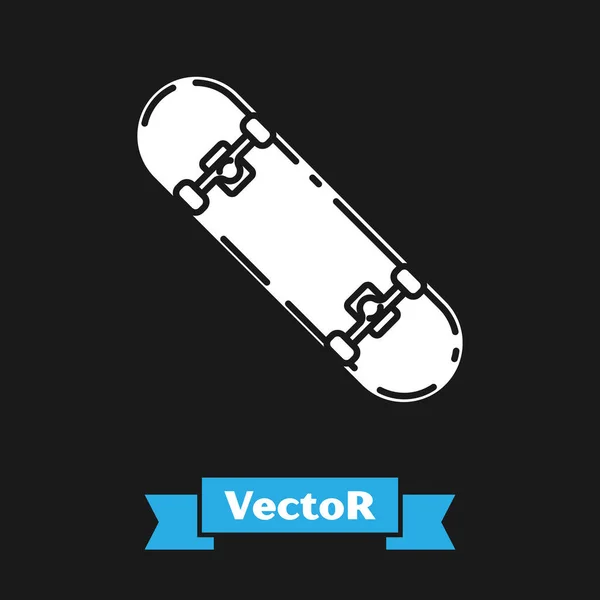 Weißes Skateboard-Trick-Symbol isoliert auf schwarzem Hintergrund. Extremsport. Sportgeräte. Vektorillustration — Stockvektor