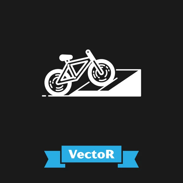 White Bicycle on street ramp icon isolated on black background. Skate park. Extreme sport. Sport equipment. Vector Illustration