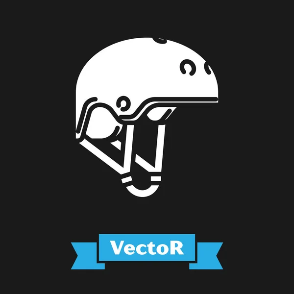 Icono del casco blanco aislado sobre fondo negro. Deporte extremo. Equipamiento deportivo. Ilustración vectorial — Vector de stock