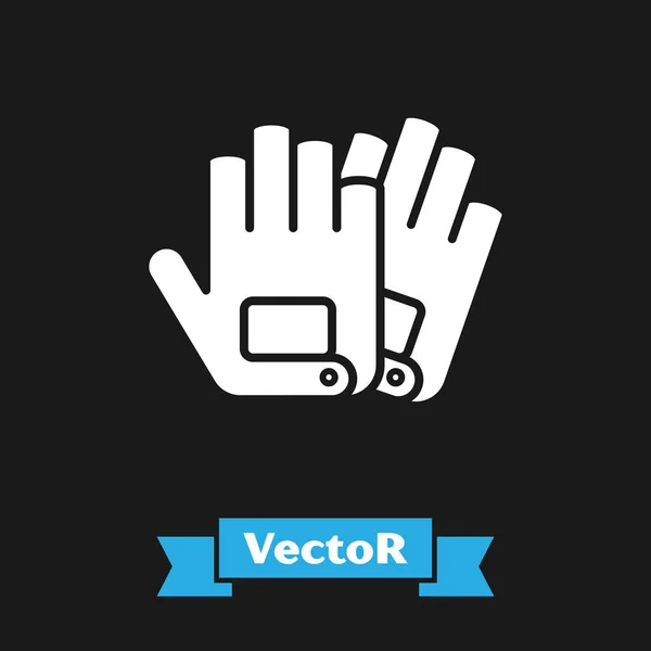 Guantes blancos icono aislado sobre fondo negro. Deporte extremo. Equipamiento deportivo. Ilustración vectorial — Vector de stock