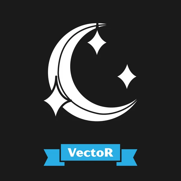 White Moon and stars icon isolated on black background. Vector Illustration
