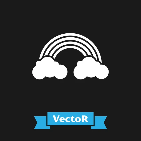 Arcobaleno bianco con l'icona delle nuvole isolato su sfondo nero. Illustrazione vettoriale — Vettoriale Stock