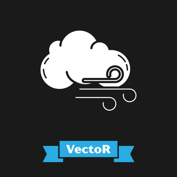White Windy weather icon isolated on black background. Cloud and wind. Vector Illustration — Stock Vector