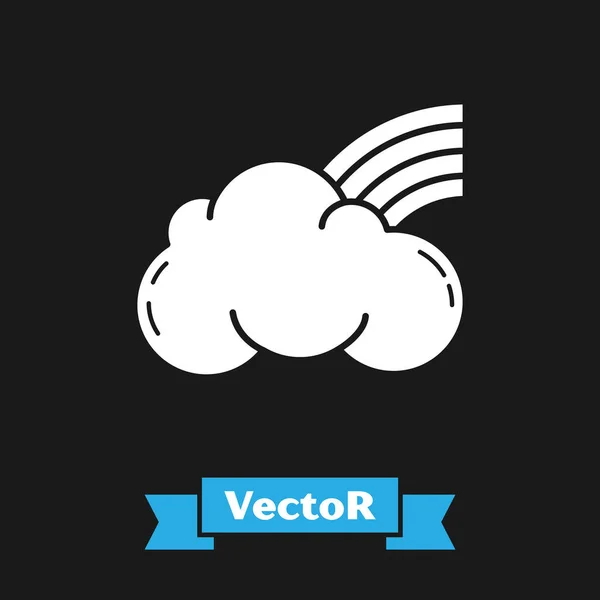 Arco iris blanco con nubes icono aislado sobre fondo negro. Ilustración vectorial — Vector de stock