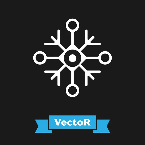 Weißes Schneeflockensymbol isoliert auf schwarzem Hintergrund. Vektorillustration — Stockvektor