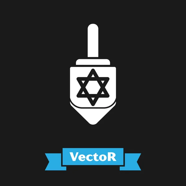 White Hanukkah dreidel icon isolated on black background. Vector Illustration — Stock Vector