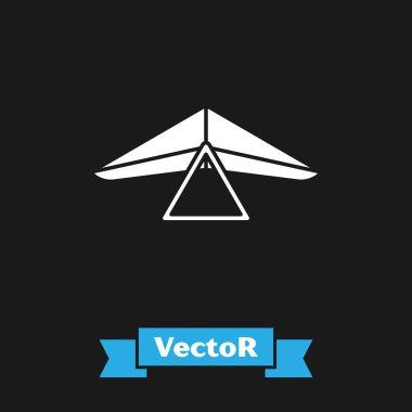 Beyaz Asılı planör simgesi siyah arkaplanda izole edildi. Olağanüstü bir spor. Vektör İllüstrasyonu