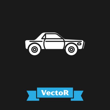 Siyah arka planda beyaz Sedan araba simgesi izole edildi. Vektör İllüstrasyonu