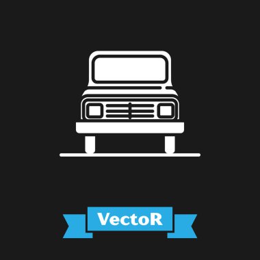 Beyaz araba simgesi siyah arkaplanda izole edildi. Ön manzara. Vektör İllüstrasyonu