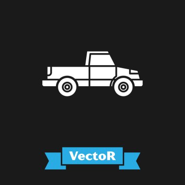 Beyaz kamyonet ikonu siyah arka planda izole edildi. Vektör İllüstrasyonu