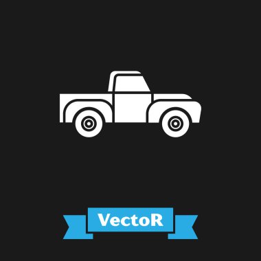 Beyaz kamyonet ikonu siyah arka planda izole edildi. Vektör İllüstrasyonu