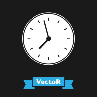 Siyah arkaplanda beyaz saat simgesi izole edildi. Zaman sembolü. Vektör İllüstrasyonu