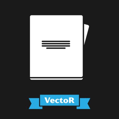 Siyah arkaplanda beyaz defter simgesi izole edildi. Spiral not defteri simgesi. Okul defteri. Yazı tahtası. Okul günlüğü. Vektör İllüstrasyonu