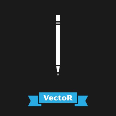 Siyah zemin üzerinde silgi ve çizgi simgesi olan beyaz kalem. Çizim ve eğitim araçları. Okul sembolü. Vektör İllüstrasyonu