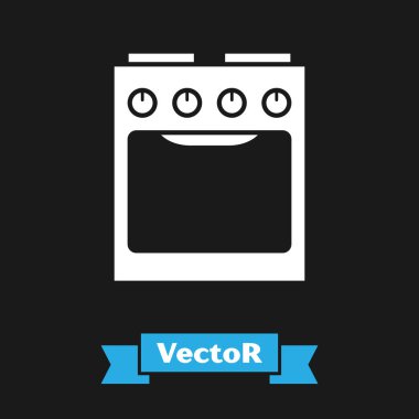 Siyah arkaplanda beyaz fırın simgesi var. Fırın tabelası. Vektör İllüstrasyonu