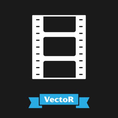 Siyah arkaplanda White Play Video simgesi izole edildi. Film şeridi tabelası. Vektör İllüstrasyonu