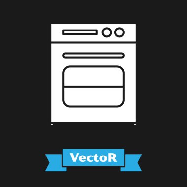 Siyah arkaplanda beyaz fırın simgesi var. Fırın tabelası. Vektör İllüstrasyonu