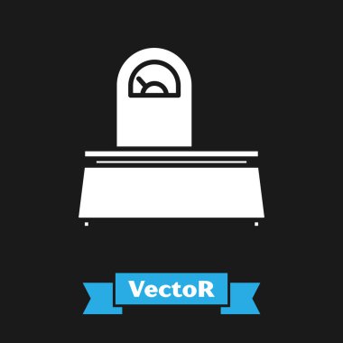 Siyah arkaplanda beyaz ölçekli simge izole edildi. Ağırlık ölçüm aletleri. Vektör İllüstrasyonu