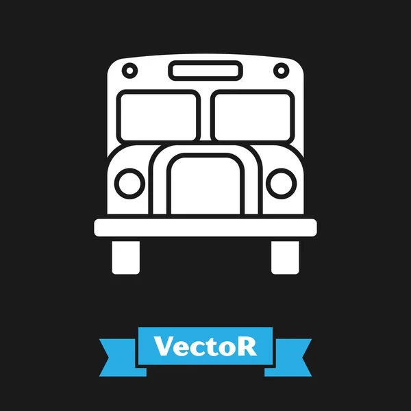 Weißes Schulbussymbol isoliert auf schwarzem Hintergrund. Symbol für den öffentlichen Nahverkehr. Vektorillustration — Stockvektor