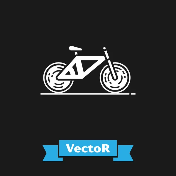 Weißes Fahrrad-Symbol isoliert auf schwarzem Hintergrund. Radrennen. Extremsport. Sportgeräte. Vektorillustration — Stockvektor