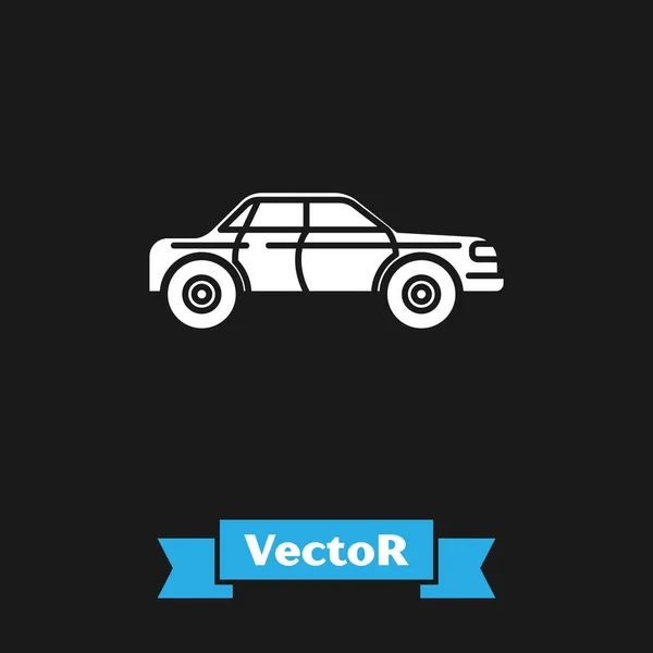 Vit Sedan bil ikon isolerad på svart bakgrund. Vektor Illustration — Stock vektor