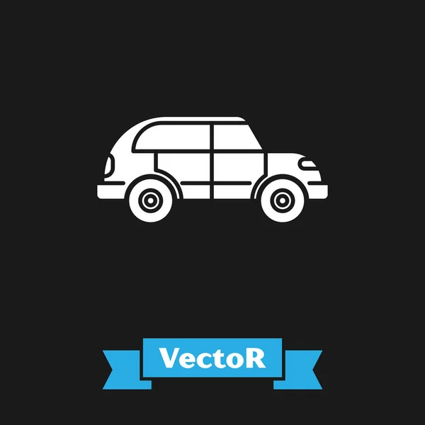 Icono de coche Hatchback blanco aislado sobre fondo negro. Ilustración vectorial — Archivo Imágenes Vectoriales