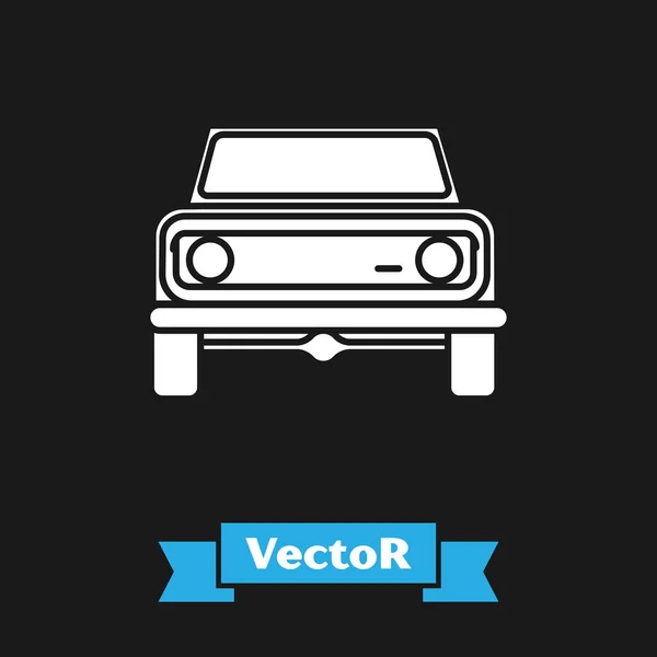 Blanco Off road coche icono aislado sobre fondo negro. Señal del jeep. Ilustración vectorial — Vector de stock