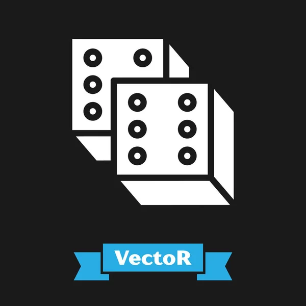 Weißes Würfelsymbol isoliert auf schwarzem Hintergrund. Casino-Glücksspiel. Vektorillustration — Stockvektor