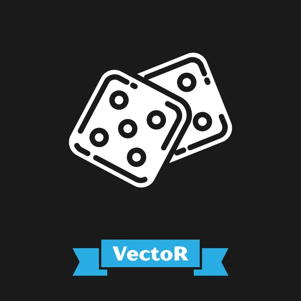 Weißes Würfelsymbol isoliert auf schwarzem Hintergrund. Casino-Glücksspiel. Vektorillustration — Stockvektor