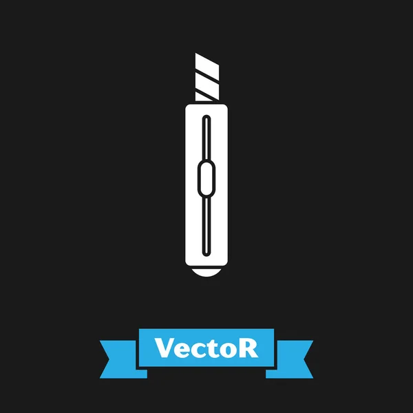 White Stationery Messer Symbol isoliert auf schwarzem Hintergrund. Büropapierschneider. Vektorillustration — Stockvektor