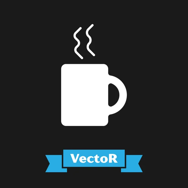 Ícone copo de café branco isolado no fundo preto. Uma chávena. Café quente. Ilustração vetorial — Vetor de Stock