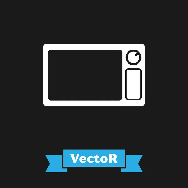 Icono horno microondas blanco aislado sobre fondo negro. Icono de electrodomésticos. Ilustración vectorial — Vector de stock