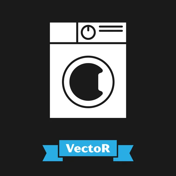 Weißes Unterlegscheibensymbol isoliert auf schwarzem Hintergrund. Waschmaschinensymbol. Waschmaschine - Waschmaschine. Haushaltsgerätesymbol. Vektorillustration — Stockvektor