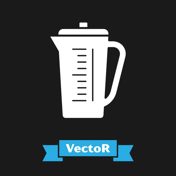 Weißer Messbecher zur Messung von trockenen und flüssigen Lebensmitteln isoliert auf schwarzem Hintergrund. Kunststoff-Becher mit Stiel. Vektorillustration — Stockvektor