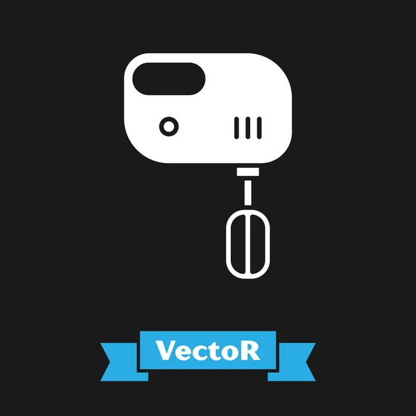 Weißes Elektromixer-Symbol isoliert auf schwarzem Hintergrund. Küchenmixer. Vektorillustration — Stockvektor