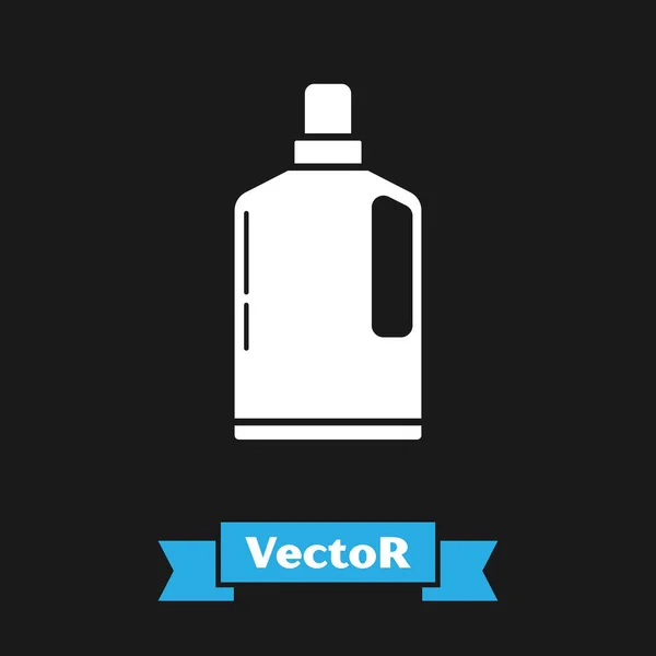 Weiße Plastikflasche für flüssiges Waschmittel, Bleichmittel, Spülmittel oder ein anderes Reinigungsmittel, isoliert auf schwarzem Hintergrund. Vektorillustration — Stockvektor