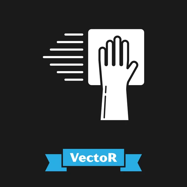 Icono de servicio de limpieza blanco aislado sobre fondo negro. Ilustración vectorial — Vector de stock