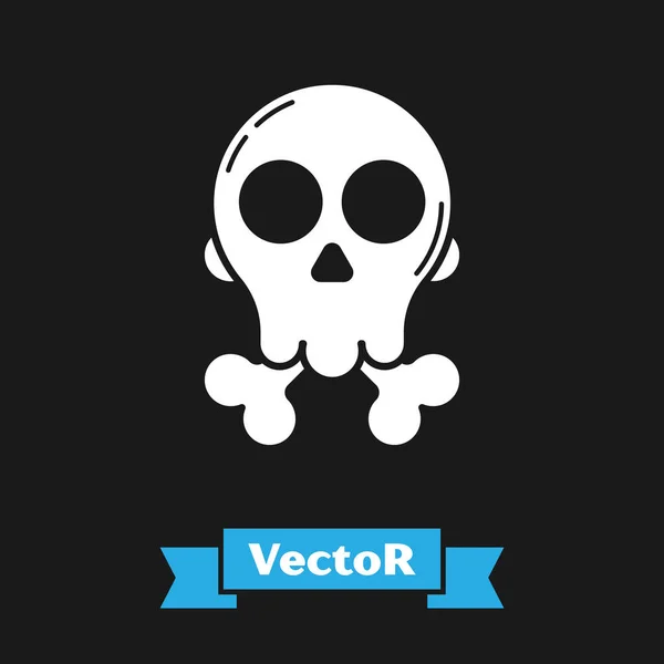 Weißer Schädel auf Kreuzknochen-Symbol isoliert auf schwarzem Hintergrund. fröhliche Halloween-Party. Vektorillustration — Stockvektor