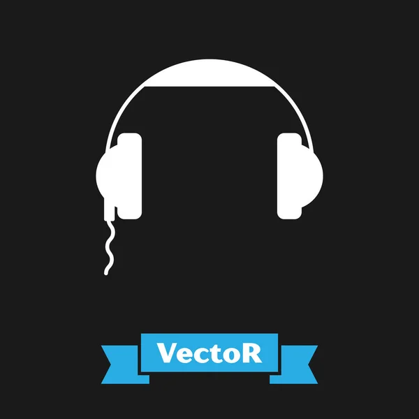 Weißes Kopfhörersymbol isoliert auf schwarzem Hintergrund. Kopfhörer unterschreiben. Konzept zum Hören von Musik, Service, Kommunikation und Bedienung. Vektorillustration — Stockvektor