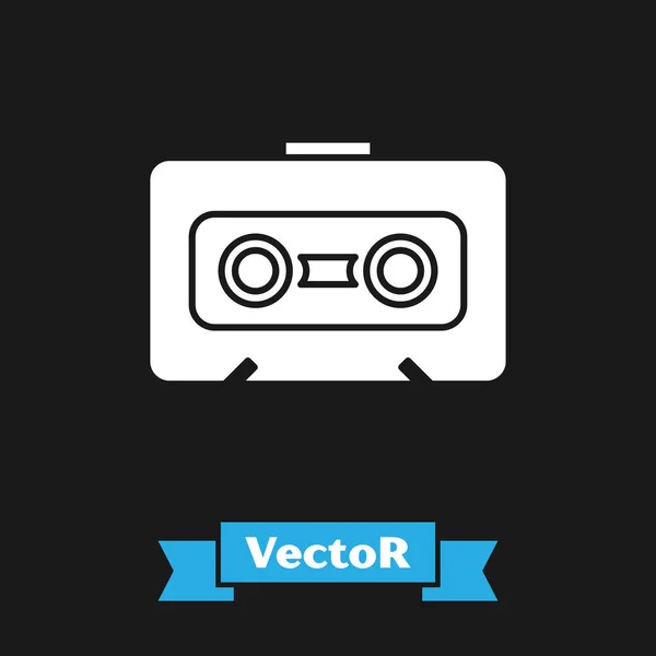 Icono de cinta de audio retro blanco aislado sobre fondo negro. Ilustración vectorial — Vector de stock