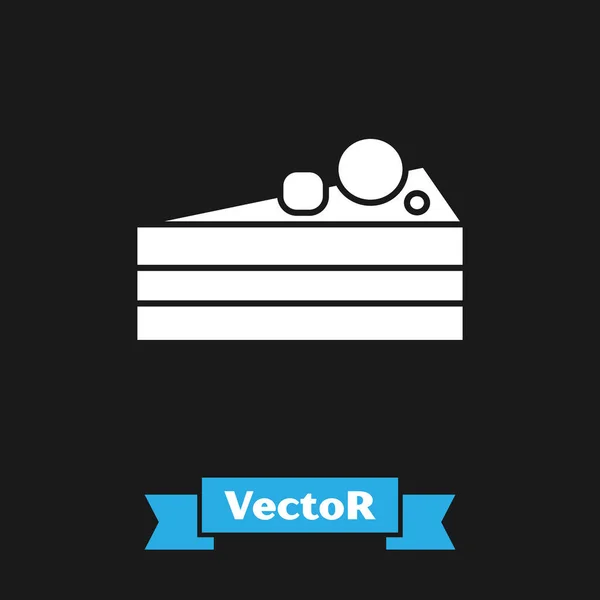 Icono de pastel blanco aislado sobre fondo negro. Feliz Cumpleaños. Ilustración vectorial — Vector de stock