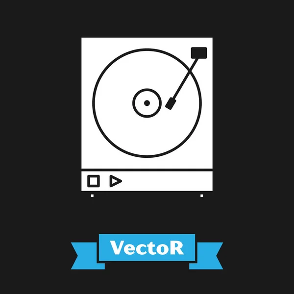 Reproductor de vinilo blanco con un icono de disco de vinilo aislado sobre fondo negro. Ilustración vectorial — Vector de stock