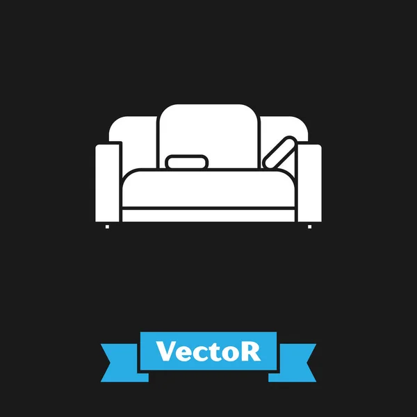 Ícone de sofá branco isolado no fundo preto. Ilustração vetorial — Vetor de Stock
