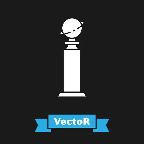 Trofeo Blanco Globo de Oro icono aislado sobre fondo negro. Icono del premio Oscar. El cine y el símbolo del cine. Ilustración vectorial — Vector de stock