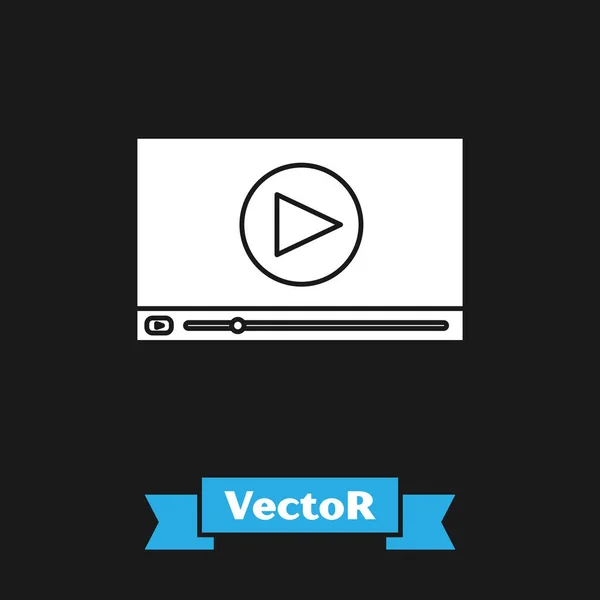 White Online reproduzir ícone de vídeo isolado no fundo preto. Tira de filme com sinal de jogo. Ilustração vetorial — Vetor de Stock