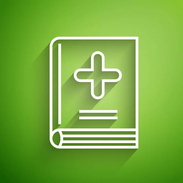 Linea bianca Icona libro medico isolato su sfondo verde. Illustrazione vettoriale — Vettoriale Stock