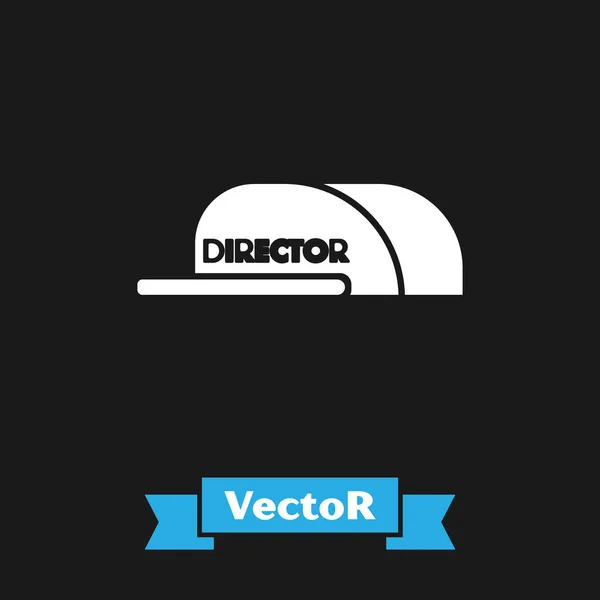 Tapa blanca con icono de director de inscripción aislado sobre fondo negro. Ilustración vectorial — Vector de stock