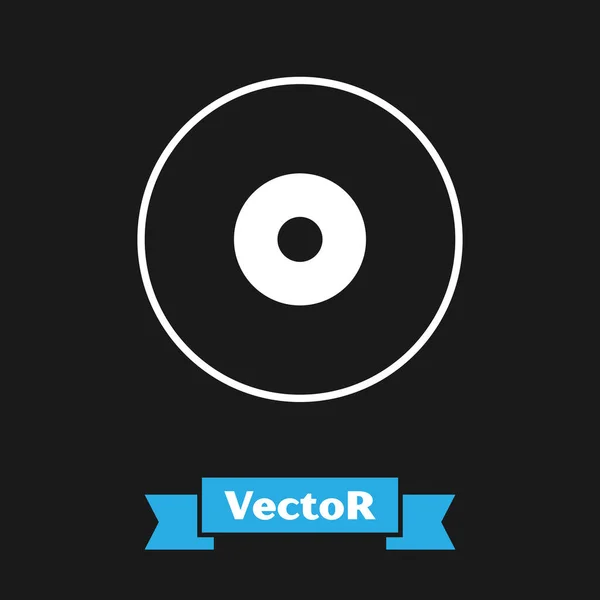 Icono de CD o DVD blanco aislado sobre fondo negro. Signo de disco compacto. Ilustración vectorial — Vector de stock